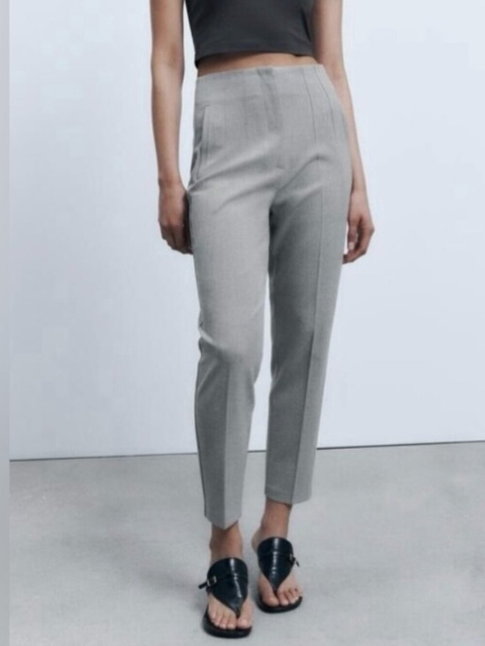 Zara Gray High Waisted Cropped Trousers